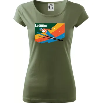 Dámské tričko Letííím Skokan na lyžích - Dámské triko Pure - M ( Khaki )