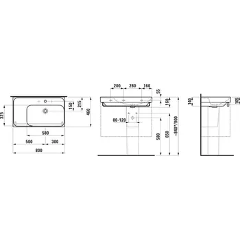 LAUFEN MEDA - umyvadlo, s odkládací plochou vlevo (H817115) Barva: Bílá, Provedení: s 3 otvory pro baterii