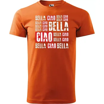 Sablio Tričko s potiskem La Casa de Papel Professor or Bella Ciao motiv 2 - oranžové XL