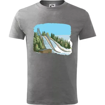 Chlapecké tričko Obrázek skokanských můstků - Tričko dětské bavlněné - 98 cm / 2 roky ( Tmavě šedý melír )