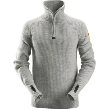 Pánská mikina Snickers Workwear | Svetr vlněný s ½ zipem šedý - Šedá / S / S / šedá