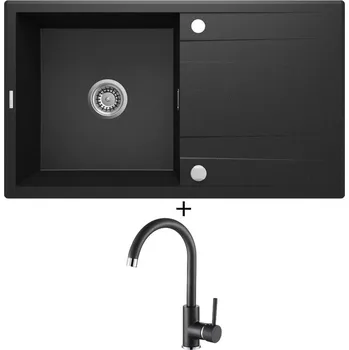 Granitový dřez Granitový dřez SET Deante ERIDAN ZQE G113 černá metalická + Aquastone AQ 5561 černá metalická