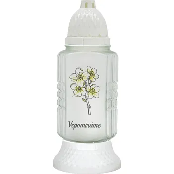 Smuteční dekorace Hřbitovní svíčka ve skle Madona 27 cm – květy, 24 h - VÝPRODEJ