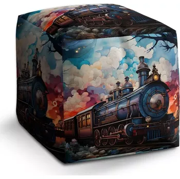 Taburet Sablio Taburet Cube Parní lokomotiva v kouzelné krajině: 40x40x40 cm