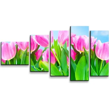 Obraz Sablio Obraz - 5-dílný Růžové tulipány - 100x60 cm