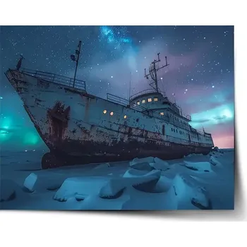 Plakát Sablio Plakát Vrak lodi při polární záři - 60x40 cm