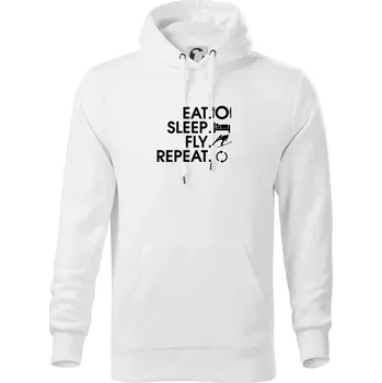 Pánská mikina Eat sleep fly repeat - skoky na lyžích - Mikina pánská Cape s kapucí - M ( Bílá )