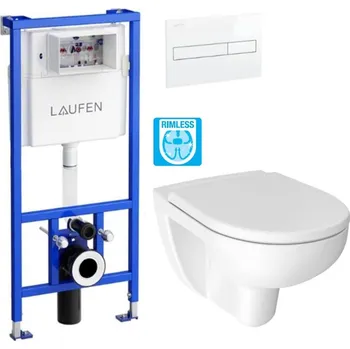 WC sada LAUFEN Rámový podomítkový modul CW1 SET s bílým tlačítkem + WC JIKA LYRA PLUS RIMLESS + SEDÁTKO DURAPLAST H8946600000001BI LY1