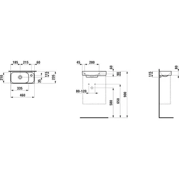 LAUFEN MEDA - umývátko, s armaturní deskou vpravo (H815113) Barva: Grafit mat, Provedení: bez přepadu, s otvorem pro baterii vpravo