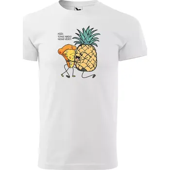 Pánské oblečení Sablio Tričko s potiskem Ananas s pizzou - bílé 2XL