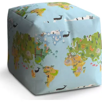 Taburet Sablio Taburet Cube Zvířecí mapa světa: 40x40x40 cm