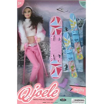 Panenka se snowboardem a lyžemi