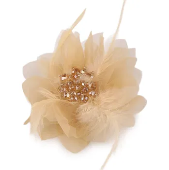 Náramek Brož se skleněnými broušenými korálky a peřím, malé, 2 krémová