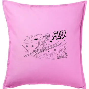 Polštář Skokan na lyžích černý obrázek FLY - Polštář 50x50 - 50x50 - Pouze potah ( Růžová )