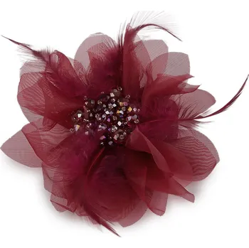 Náramek Brož se skleněnými broušenými korálky a peřím, malé, 5 bordó