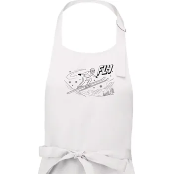 Kuchyňská zástěra Skokan na lyžích černý obrázek FLY - Pánská zástěra na vaření - Univerzální velikost ( Bílá )
