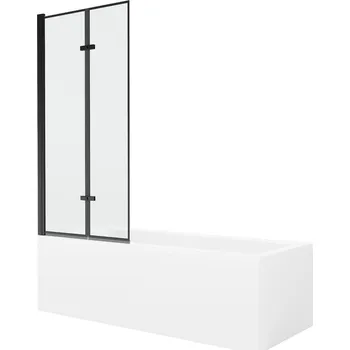 Vanová zástěna MEXEN/S - Cubik obdélníková vana 160 x 70 cm s panelem + vanová zástěna 80, černá vzor 550316070X9208027070