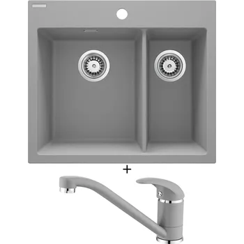 Granitový dřez Granitový dřez SET Deante ERIDAN ZQE S503 světle šedá + Aquastone AQ 2561 šedá