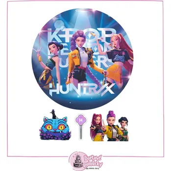 Jedlá dekorace na dort K-POP Lovkyně démonů – motiv č. 2 (jedlý papír nebo fondánový list) - Bez úprav / Jedlý papír / Bez decor gelu