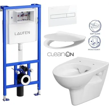 WC sada LAUFEN Rámový podomítkový modul CW1 SET s bílým tlačítkem + WC CERSANIT CLEANON PARVA + SEDÁTKO H8946600000001BI PA2