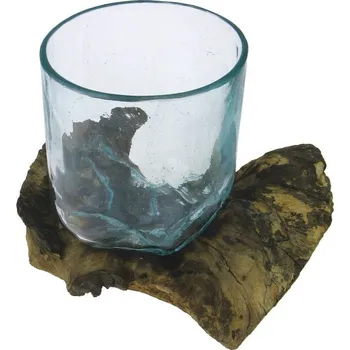 Váza Skleněná váza v "dřevěném samorostu" 21 cm (Ručně dělaná váza )