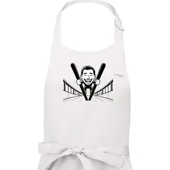 Kuchyňská zástěra Vysmátý kreslený skokan - Dámská zástěra na vaření - Univerzální velikost ( Bílá )