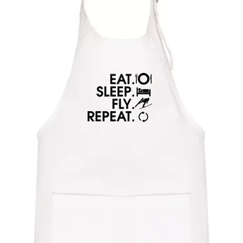 Kuchyňská zástěra Eat sleep fly repeat - skoky na lyžích - Dětská zástěra na vaření - Univerzální velikost ( Bílá )