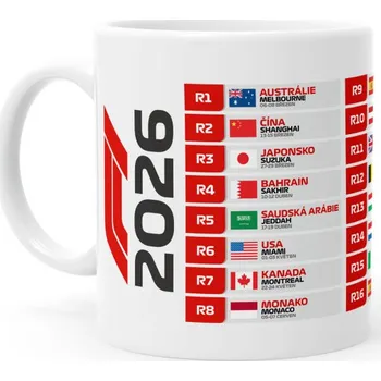 Stolování F1 2026 - kalendář závodů - hrníček bílá 330 ml