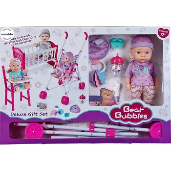 Panenka Mamido Panenka miminko s kočářkem, kolébkou, jídelní židličkou a doplňky MT1632