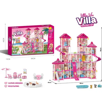 Domeček pro panenku Mamido Domeček pro panenky s LED světly, doplňky a panenkou 368 dílů růžový MT1585