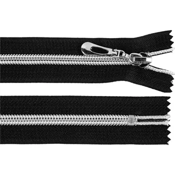 Zip Spirálový zip No 7 délka 18 cm se stříbrnými zoubky, malé, černá