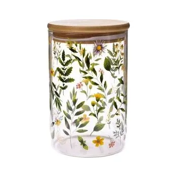 Dóza na potraviny Skleněná doza s bambusovým víčkem - luční květy, 840ml, 2/24