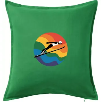 Polštář Skokan na lyžích v kruhu - Polštář 50x50 - 50x50 - Včetně výplně ( Středně zelená )