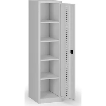 B2B Partner Úzká dílenská policová skříň na nářadí KOVOS, 4 police, svařovaná, perforovaná, 505 x 600 x 1950 mm, šedá