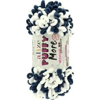 Příze Alize Puffy More 6557 bílá s tmavomodrou