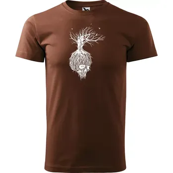 Sablio Tričko s potiskem Skull 2 - hnědé 4XL