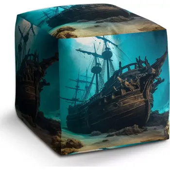 Taburet Sablio Taburet Cube Vrak dřevěné lodi na dně moře: 40x40x40 cm