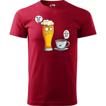 Pánské tričko Sablio Tričko s potiskem Mě má rád víc - pivo vs. káva - červené 5XL