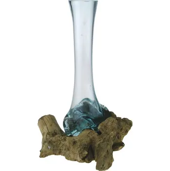 Váza Skleněná váza v "dřevěném samorostu" 27 cm (Ručně dělaná váza )