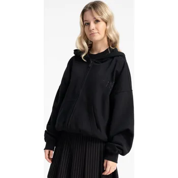 Dívčí mikina Reporter Young | Dívčí černá zateplená mikina BOXY s kapucí, na zip a s aplikací z kamínků na zádech - Barva ČERNÁ, Velikost 164/170 253-0555G-28-100-1