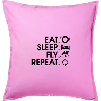 Polštář Eat sleep fly repeat - skoky na lyžích - Polštář 50x50 - 50x50 - Včetně výplně ( Růžová )