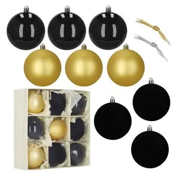 Vánoční baňky černo-zlaté mix - 8cm sada 9ks, vánoční ozdoby