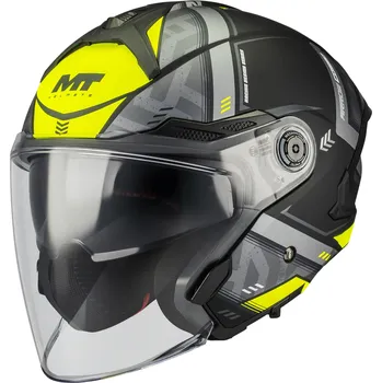 Helma na motorku MT Helmets Otevřená helma na motorku MT Cosmo SV Arrow B3 matná černo-šedo-fluo žlutá M