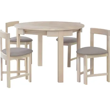 Jídelní set Jídelní set 1+4, masivní dřevo, bílá vzor dřevo/sivobéžová, DOMIO