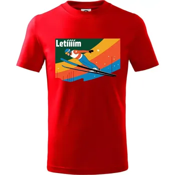 Letííím Skokan na lyžích - Tričko dětské bavlněné - 98 cm / 2 roky ( Červená )