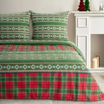 Vánoční flanelové povlečení 160x200 cm set zeleno červené se skandinávským vzorem