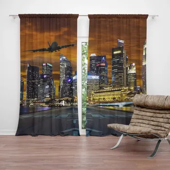 Závěs Sablio Závěs Letadlo nad mrakodrapy: 2ks 140x250cm