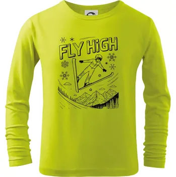 Chlapecké tričko Černobílý skokan fly high - Triko dětské Long Sleeve - 122 cm/6 let ( Limetková )