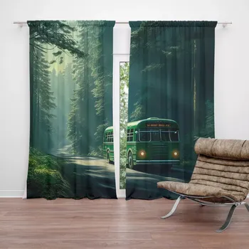 Závěs Sablio Závěs Zelený autobus v lese: 2ks 140x250cm