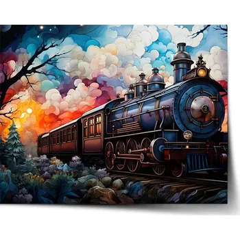 Plakát Sablio Plakát Parní lokomotiva v kouzelné krajině - 90x60 cm